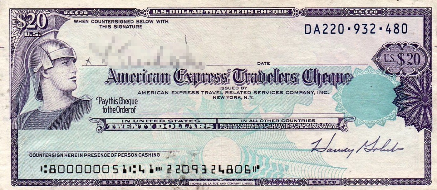 A twenty dollar American Express traveler's cheque